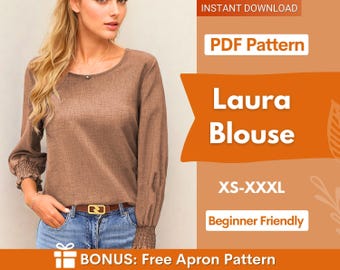 Blouse Sewing Pattern | Shirt Sewing Pattern | Women Blouse Sewing Pattern | Easy Blouse Pattern | Beginner Sewing Pattern | Top Pattern