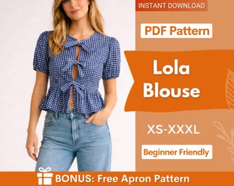 Lola Bluse Schnittmuster | Schößchen Top Muster | Schnittmuster | Front Krawatte Top Muster | Schnittmuster für Anfänger Top | Tank-Top