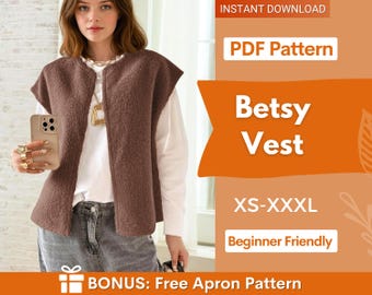 Teddyweste Schnittmuster für Frauen | Schnittmuster | Frauen Muster | Jacke Schnittmuster | XS-XXXL | Frauen Weste Schnittmuster