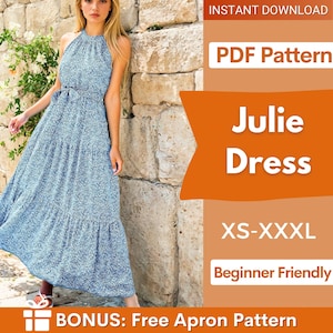 Maxi Dress Sewing Pattern | Halter Neck Dress Pattern | Prom Dress Sewing Pattern | Women Sewing Pattern | Summer Dress | Sewing Patterns