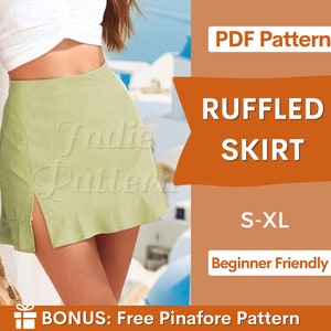 Mini Skirt Pattern | Slit Skirt Sewing Pattern | Ruffled Skirt Pattern | Beginner Sewing Pattern | Women Sewing Pattern | Skirt PDF Pattern