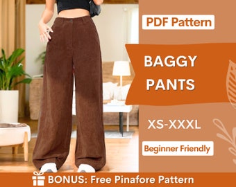 Baggy broekpatroon | Wijde pijpen broek naaipatroon | Broekpatroon | Naaipatronen | Vrouwen naaipatroon | Patroon met hoge taille