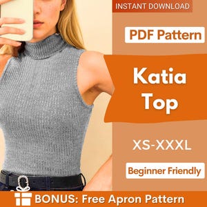Patron de couture de débardeur | Motif de haut à col cheminée | Haut patron de couture pour femme | Motif de haut à col roulé | Modèles femme | Patron du haut ajusté