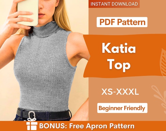 Tank Top Sewing Pattern | Mock Neck Top Pattern | Women Sewing Pattern Top | Turtleneck Top Pattern | Women Patterns | Fitted Top Pattern