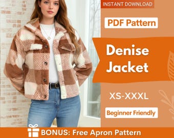 Jacket Sewing Pattern, Women Sewing Pattern, Teddy Jacket Pattern, Button Jacket, Beginner Sewing Pattern, Sewing Pattern Jacket Coat