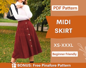 Skirt Pattern, Sewing Patterns, Sewing patterns for Women, Skirt Patterns for Women, Long Skirt, Womens Skirt Pattern, Midi Skirt Pattern,