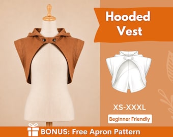 Hooded Vest Sewing Pattern, Cape with Hood Pattern, Cape Pattern, Capelet Pattern, Medieval Dress Pattern, Cosplay Cloak Sewing Pattern