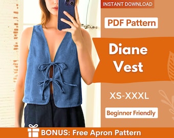 Front Tie Vest Pattern | Tie Top Sewing Pattern | Vest Pattern | Top sewing pattern | Women Sewing Patterns | Beginner Vest Pattern XS-XXXL