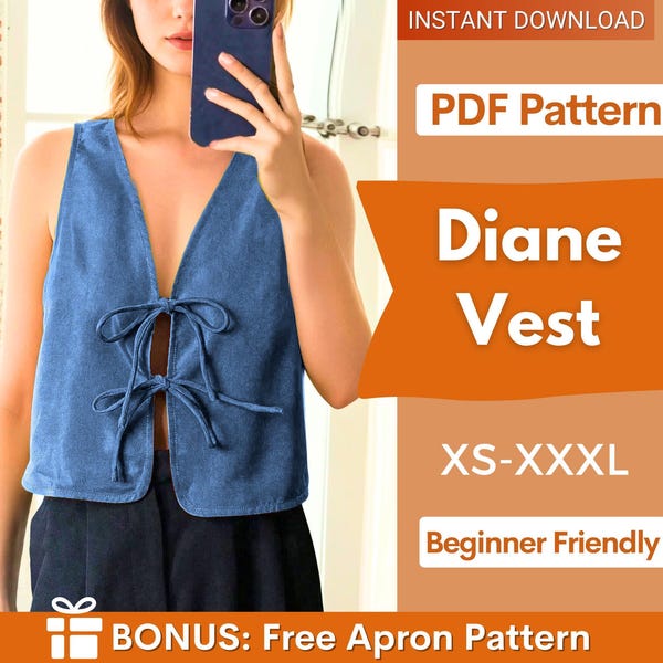 Front Tie Vest Pattern | Tie Top Sewing Pattern | Vest Pattern | Top sewing pattern | Women Sewing Patterns | Beginner Vest Pattern XS-XXXL