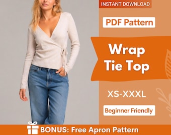 Wrap Tie Top Sewing Pattern | Wrap Top Pattern | Women Sewing Pattern | Blouse Pattern | Sewing Patterns Women Blouse | Tie Top Blouse Women