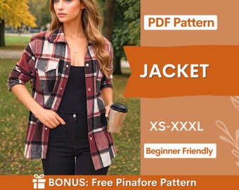 Jacket Pattern, XS-XXXL, Women Jacket Sewing Pattern, Women's Shirt Jacket, Shacket sewing pattern, Coat Pattern, Winter Pattern, Sewing PDF