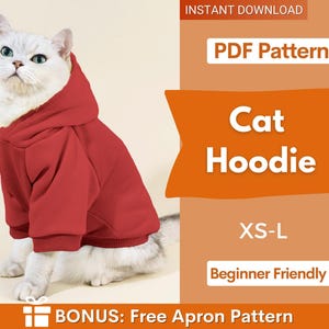 Cat Pattern, Cat Hoodie Sewing Pattern, Sewing Pattern Pet, Pattern for Cat,  Pet Pattern, Sewing pattern for Cat, Cat Hoodie