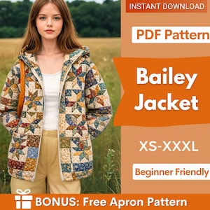 Jacket with Hoodie Sewing Pattern for Women | Coat Pattern | Sewing Patterns | Quilted Jacket Pattern | Hooded Jacket Coat | Beginner Jacket