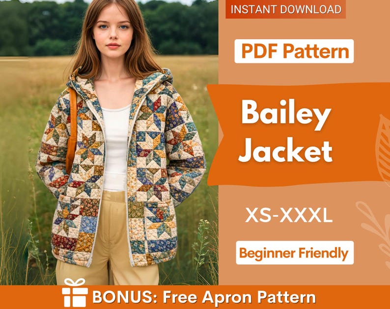 Jacket with Hoodie Sewing Pattern for Women | Coat Pattern | Sewing Patterns | Quilted Jacket Pattern | Hooded Jacket Coat | Beginner Jacket image 1