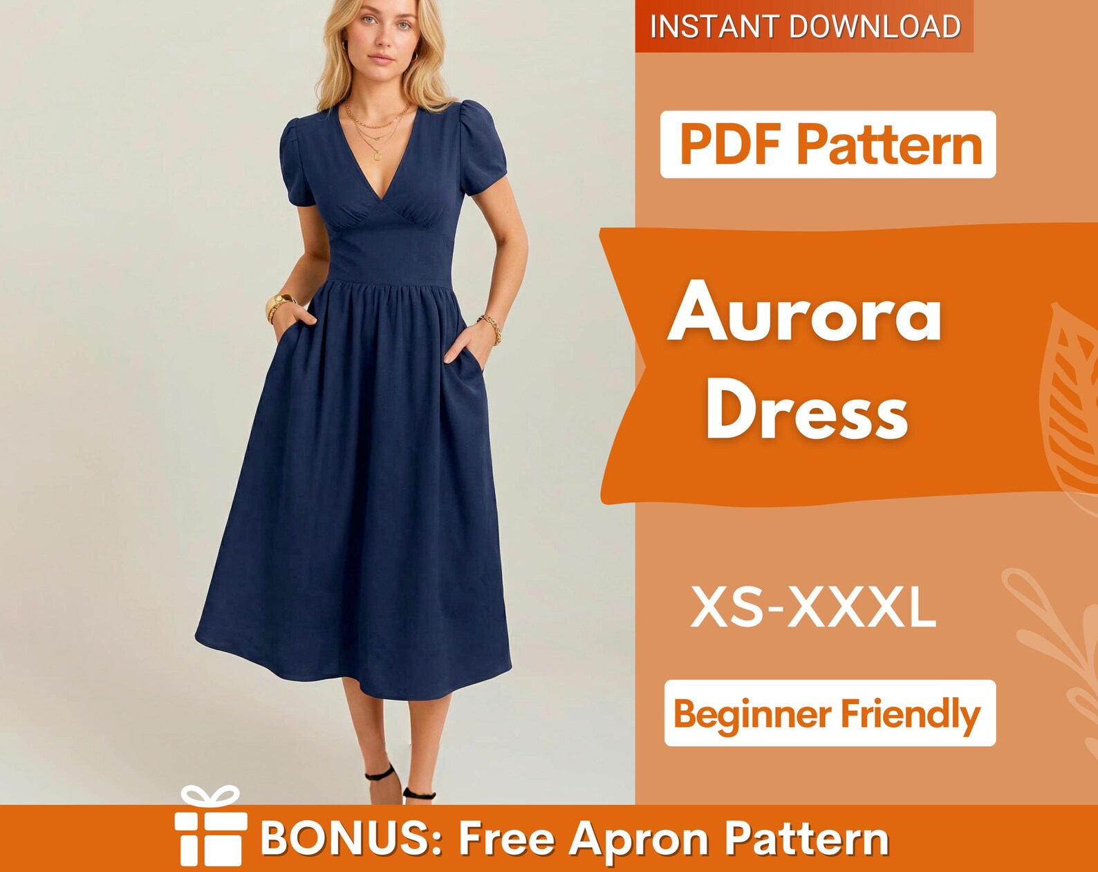 Aurora Dress Sewing Pattern | Dress With Pockets | Linen Dress Sewing ...