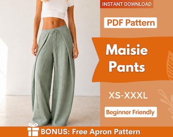 Pleated Pants Sewing Pattern, Wide Leg Pants Pattern, Pants Sewing Pattern, Women Sewing Pattern Pants, Baggy Pants Pattern