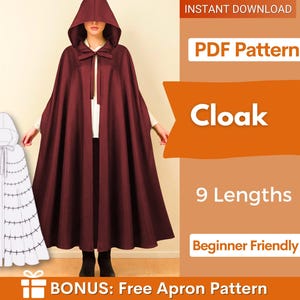 Cloak Sewing Pattern with 9 Lengths, Cape Pattern, Elven Cape, Magical Gown, Medieval Dress, Hooded Cloak, Cape with Hood Pattern, Long Cape