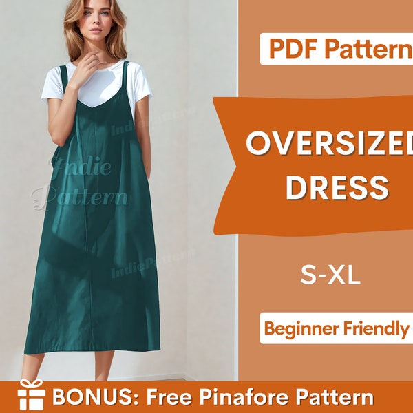 Oversized Dress Pattern, Overall dress pattern, Jumper pattern, Dress Pattern - PATTERN Women's Dress, Sewing Pattern Dress, Dress PDF