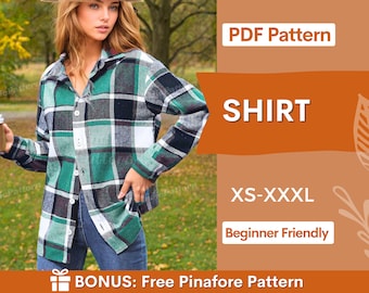 Women Shirt Pattern,  Sewing Patterns, Women Pattern,  Shacket sewing pattern, Jacket Pattern, Long Shirt Pattern, Button Up Shirt Women