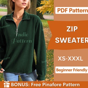 Zip Sweater Sewing Pattern | Zipper Sweater | Zip up sweater | Sweater Pattern | Womens Pattern | Sewing Patterns | Women Sweatshirt