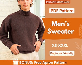 Patrón de suéter para hombre, patrón de sudadera para hombre, patrones de costura para hombre, patrón para principiantes, patrón de suéter para hombre, sudadera para hombre, patrón de costura superior para hombre