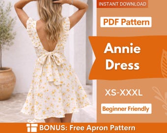 Wykrój sukienki Annie z wiązaniem z tyłu | Wykrój sukienki letniej | Wykrój sukienki damskiej | Wykroje do szycia dla kobiet, wykrój sukienki