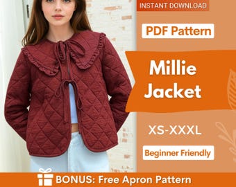 Schnittmuster Jacke Frauen | Fellmuster | Schnittmuster | Jacke Schnittmuster | Frauen Schnittmuster Jacke Mantel | Anfängerjacke, Steppjacke