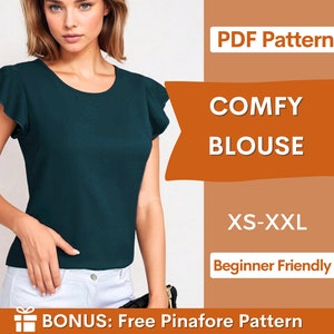 Women Blouse Sewing Pattern PDF, Top Blouse Pattern, Ruffled Blouse Pattern, Top sewing pattern, woman blouse pattern PDF, Digital Pattern