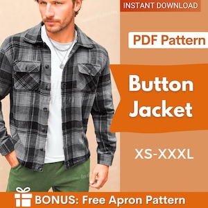 Jacke Schnittmuster für Männer, Herren Schnittmuster, Shirt Jacke Schnittmuster, Shirt Schnittmuster für Männer, Männer PDF Muster, Schnittmuster Jacke Shirt Männer