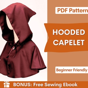 Hooded Capelet Pattern, Cape with Hoodie Sewing Pattern, Cape Pattern, Capelet Pattern, Medieval Dress Pattern, Cosplay Cloak Sewing Pattern