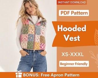 Vest Sewing Pattern with Hood | Zip Up Vest Pattern | Vest Pattern | Jacket Sewing pattern | Women Sewing Patterns | Quilted Vest