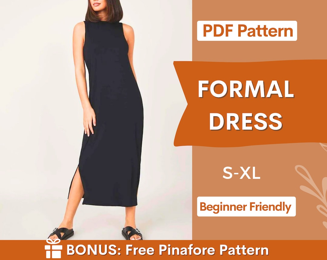 Formal Dress Sewing Pattern Slit Dress Pattern, Prom Dress Pattern, Evening Dress Pattern