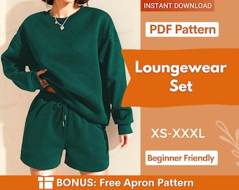 Loungewear Set Sewing Pattern for Women, Sewing Patterns, Lounge Set Pattern, Sweatshirt pattern, Sewing Patterns for Women, Shorts Pattern