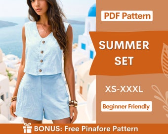 Summer Patterns | Top & Shorts Sewing Pattern | Sewing Pattern Women | Wide Leg Shorts Pattern | Top Pattern | Women patterns | Tank Top
