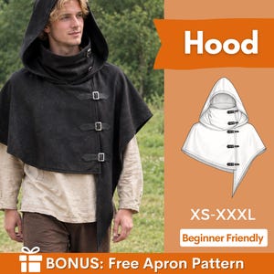 Hood Pattern, Cape with Hood Pattern, Cape Pattern, Capelet Pattern, Medieval Dress Pattern, Cosplay Cloak Sewing Pattern