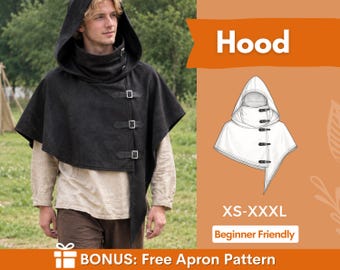 Hood Pattern, Cape with Hood Pattern, Cape Pattern, Capelet Pattern, Medieval Dress Pattern, Cosplay Cloak Sewing Pattern