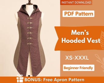 Vest with Hood Sewing Pattern, Cape with Hood Pattern, Medieval Pattern, Medieval Dress Pattern, Cosplay Vest Hood Sewing Pattern