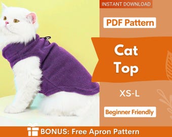 Patron de couture chat, patron de haut pour chat, patron de couture pour animal de compagnie, patron pour chat, patron pour animal de compagnie, veste chat, patron de vêtements pour chat