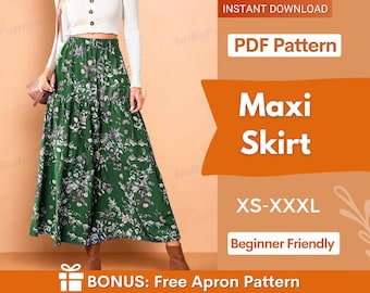 Maxi Skirt Pattern | XS-XXXL | Skirt PDF Sewing Pattern | Skirt Pattern | Beginner Sewing Pattern | Women Sewing Pattern, Long Skirt Pattern