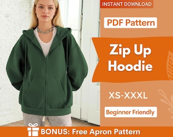 Hoodie Sewing Pattern, Women Zip Up Hoodie, Sweatshirt Pattern, Women Sewing Pattern, Sewing Patterns, Zipper Hoodie Pattern