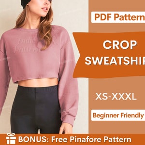 Sweatshirt for Women Sewing Pattern, Crop Sweatshirt pattern PDF, Women Pattern, Easy sewing pattern, Sweatshirt pattern, Pullover pattern