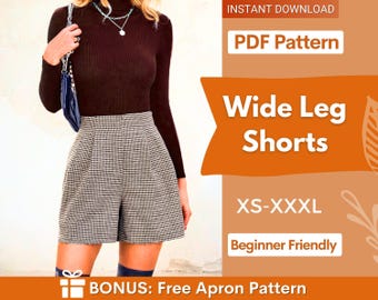 Shorts Sewing Pattern | Sewing Patterns | Sewing patterns for Women | Shorts Pattern Women | Short Pattern | High Waisted Wide Leg Shorts