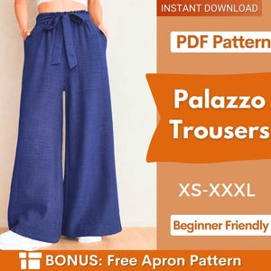 Patrón de costura para pantalones palazzo / Pantalones con cintura elástica / Pantalones de pierna ancha / Patrón de costura para mujer / Patrón de pantalones de talle alto / Pantalones de mujer