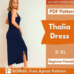 Patrón de costura de vestido: Patrón de vestido con abertura, Patrón de vestido de fiesta, Patrón de vestido de noche, Patrón de vestido elegante, Patrón de vestido sin mangas