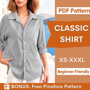 Shirt Pattern Women, Shirt Pattern, Button Up Shirt Pattern, Sewing Patterns, Sewing patterns for Women, Blouse Pattern, Top Pattern PDF