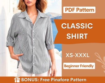 Shirt Pattern Women, Shirt Pattern, Button Up Shirt Pattern, Sewing Patterns, Sewing patterns for Women, Blouse Pattern, Top Pattern PDF