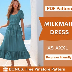 Milkmaid Dress Pattern | XS-XXXL | Dress Sewing Pattern | Cottagecore dress pattern | Prom Dress Pattern | Women Sewing Pattern | Maxi Dress