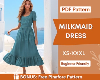 Milkmaid Dress Pattern | XS-XXXL | Dress Sewing Pattern | Cottagecore dress pattern | Prom Dress Pattern | Women Sewing Pattern | Maxi Dress