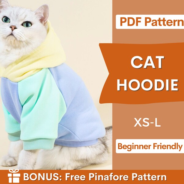 Cat Pattern, Cat Hoodie Sewing Pattern, Sewing Pattern Pet, Pattern for Cat,  Pet Pattern, Sewing pattern for Cat, Cat Hoodie