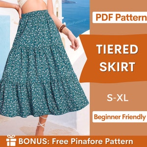 Tiered Skirt Sewing Pattern for Women PDF | Skirt PDF Sewing Pattern | Long Skirt Pattern | Beginner Sewing Pattern | Women Sewing Pattern